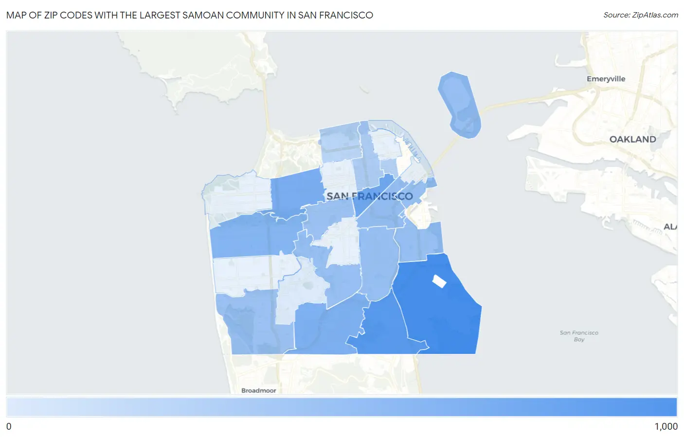 Zip Codes with the Largest Samoan Community in San Francisco Map