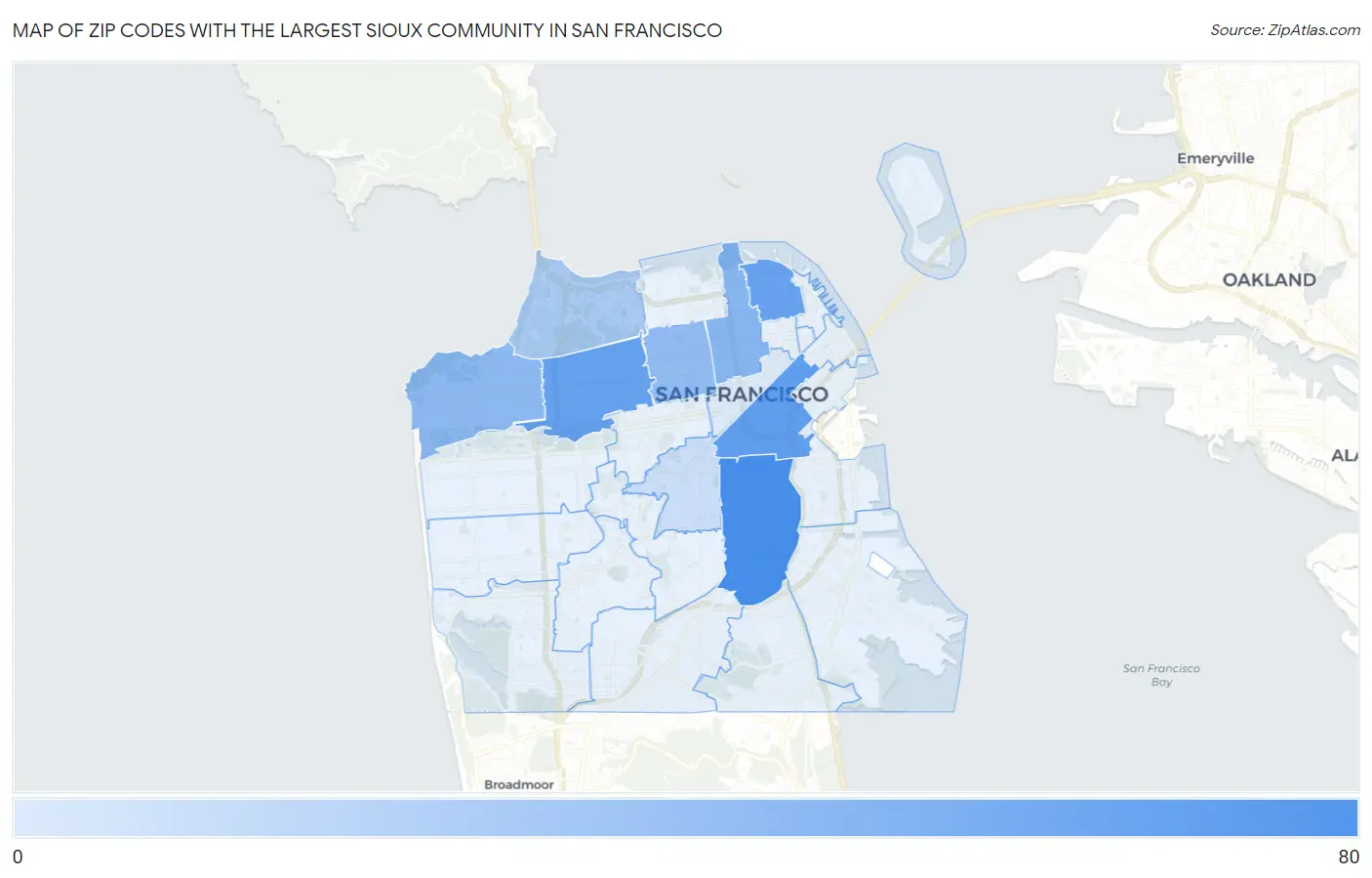 Zip Codes with the Largest Sioux Community in San Francisco Map