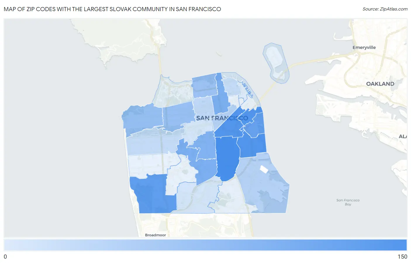 Zip Codes with the Largest Slovak Community in San Francisco Map