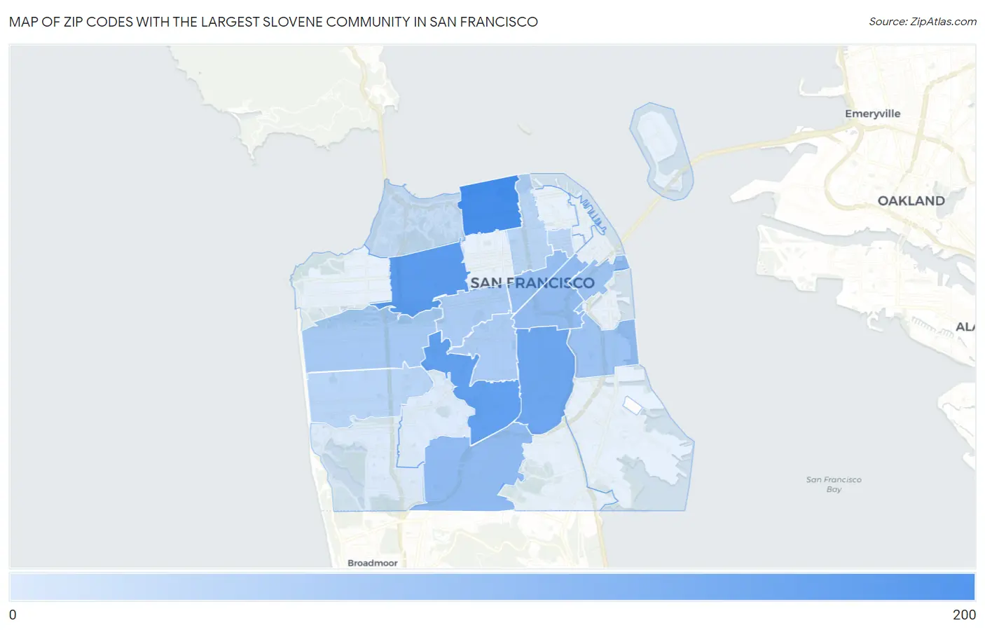 Zip Codes with the Largest Slovene Community in San Francisco Map