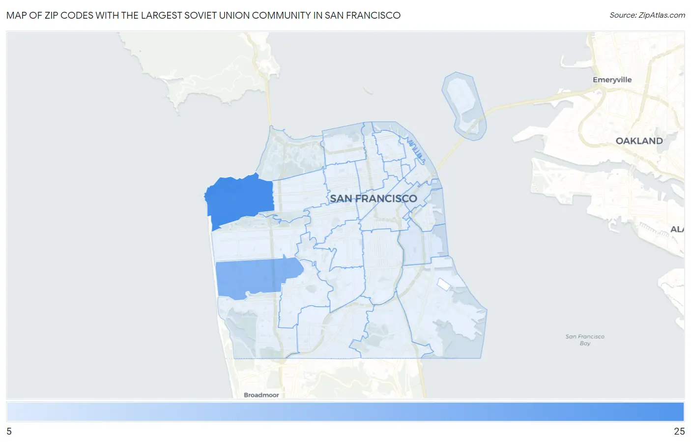 Zip Codes with the Largest Soviet Union Community in San Francisco Map