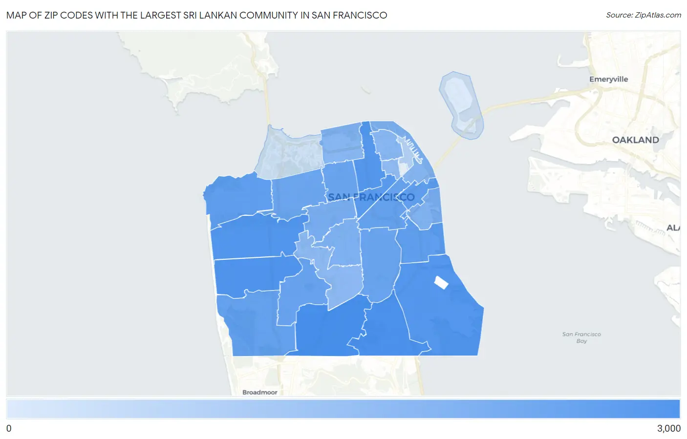 Zip Codes with the Largest Sri Lankan Community in San Francisco Map