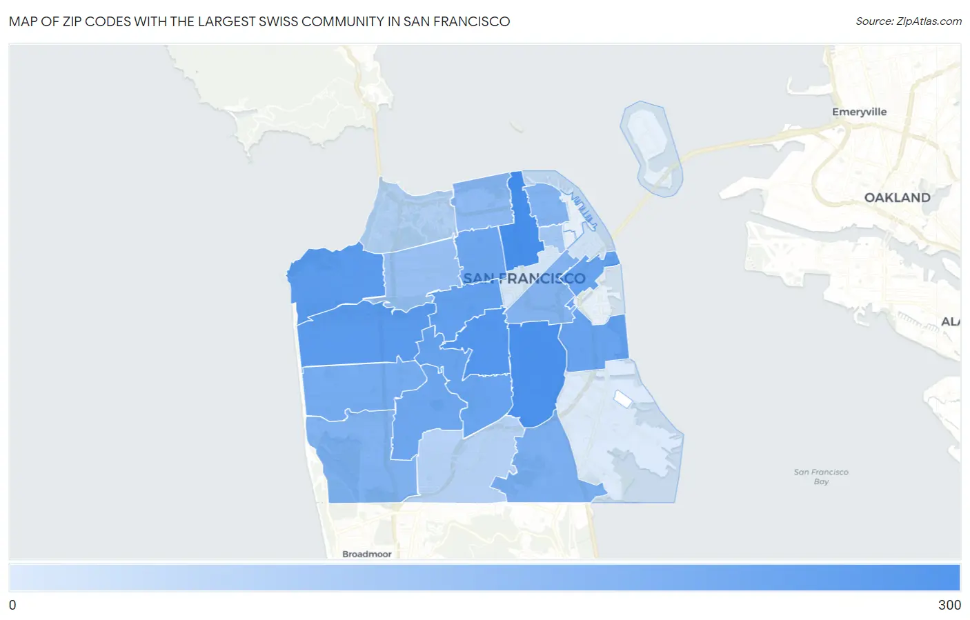 Zip Codes with the Largest Swiss Community in San Francisco Map