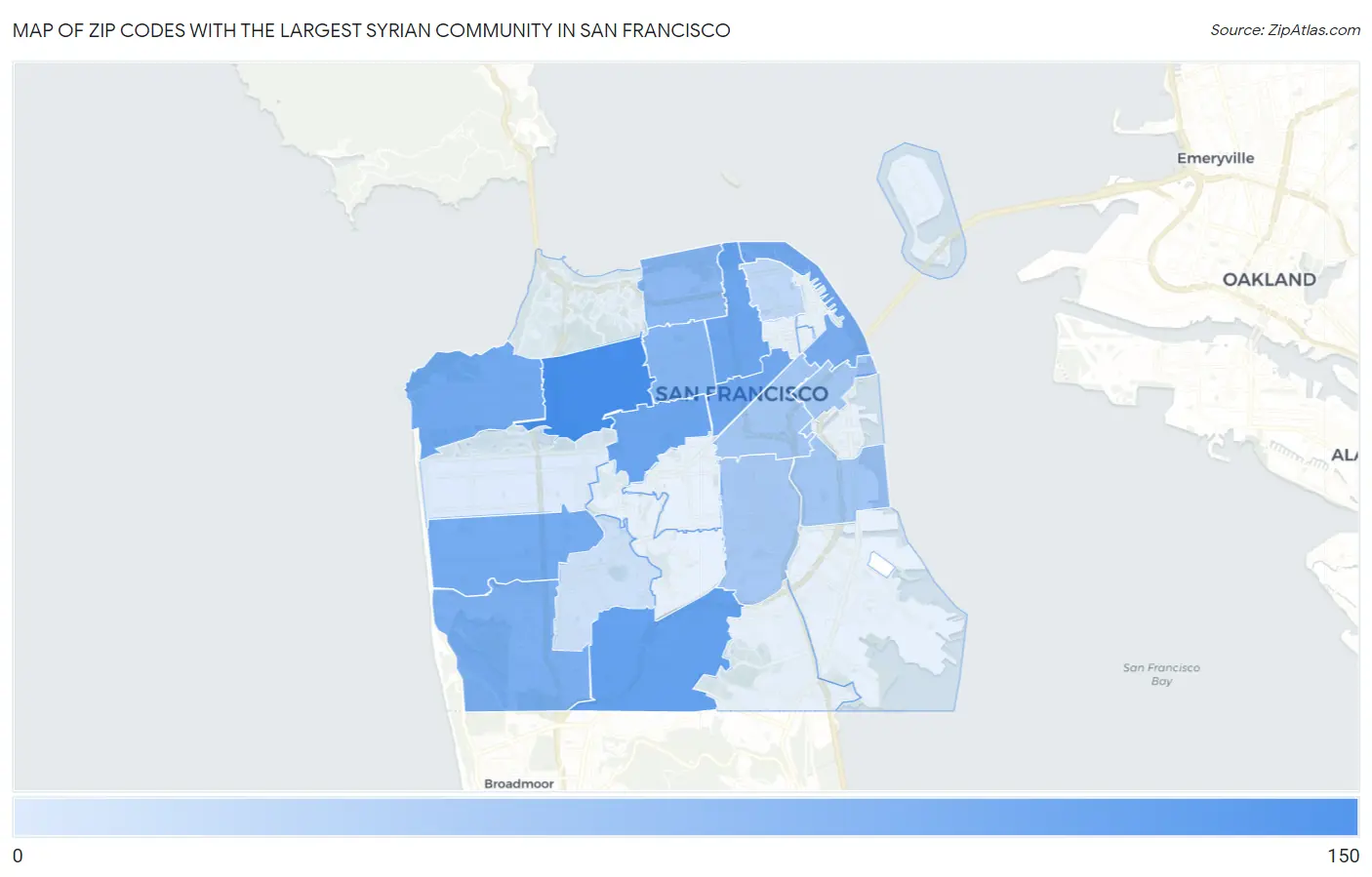 Zip Codes with the Largest Syrian Community in San Francisco Map
