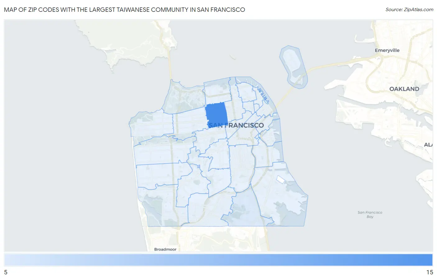 Zip Codes with the Largest Taiwanese Community in San Francisco Map