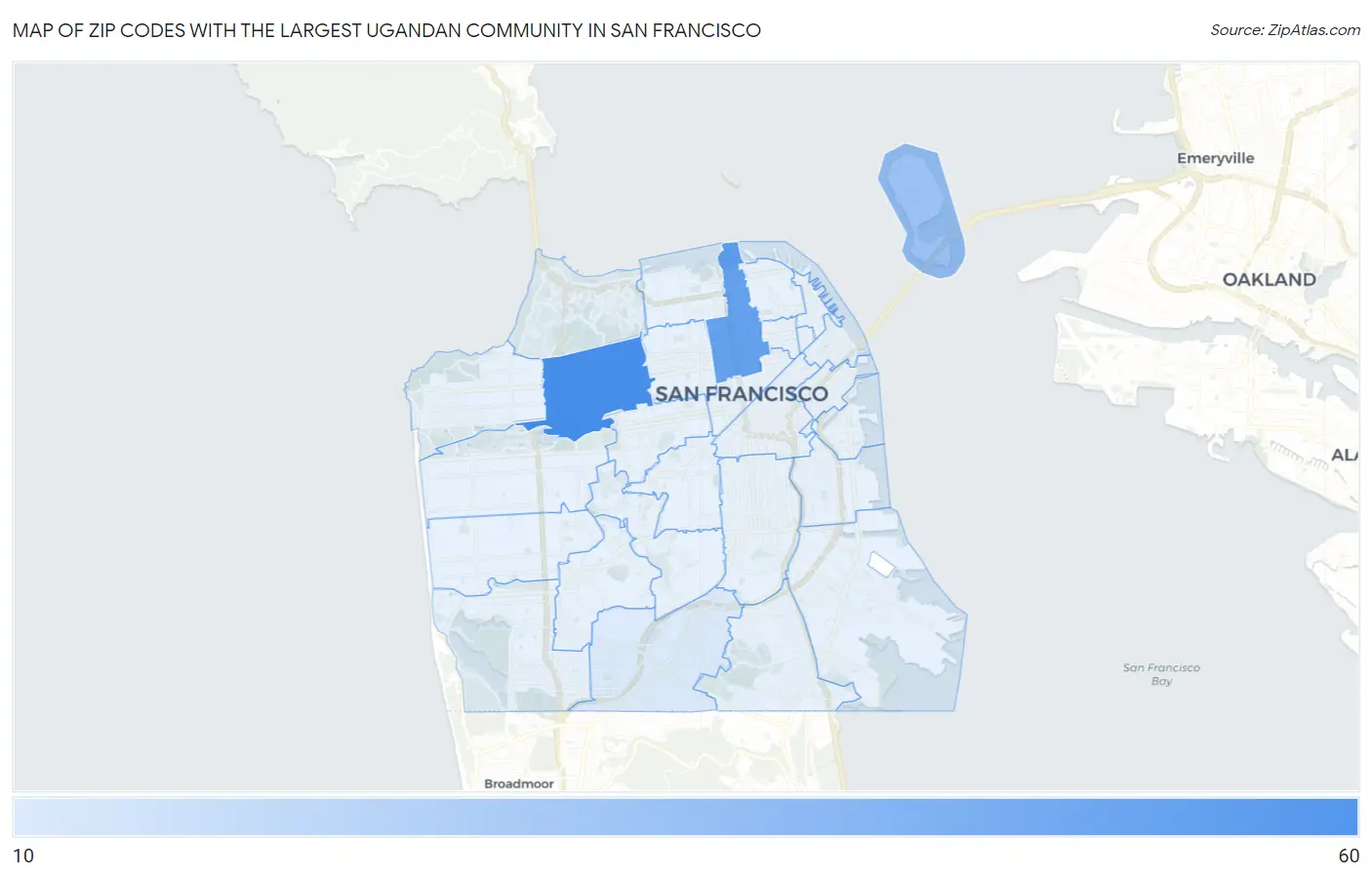 Zip Codes with the Largest Ugandan Community in San Francisco Map