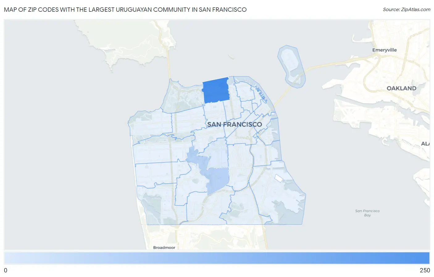 Zip Codes with the Largest Uruguayan Community in San Francisco Map