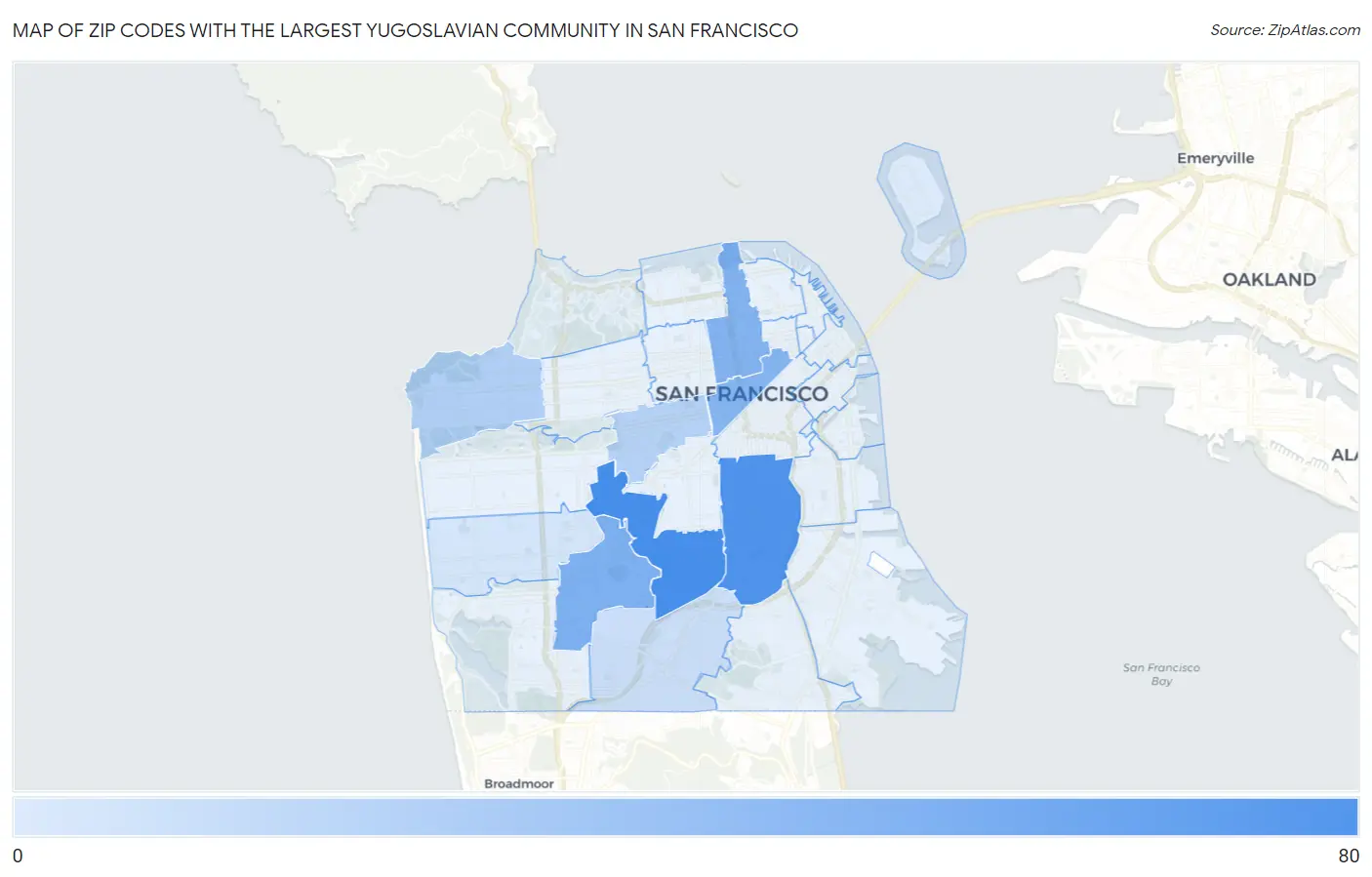 Zip Codes with the Largest Yugoslavian Community in San Francisco Map
