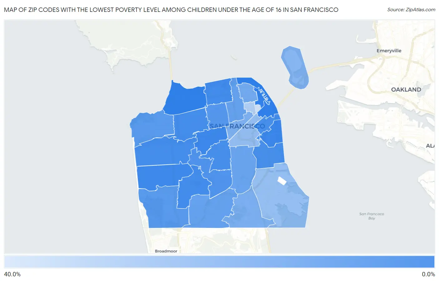 Zip Codes with the Lowest Poverty Level Among Children Under the Age of 16 in San Francisco Map
