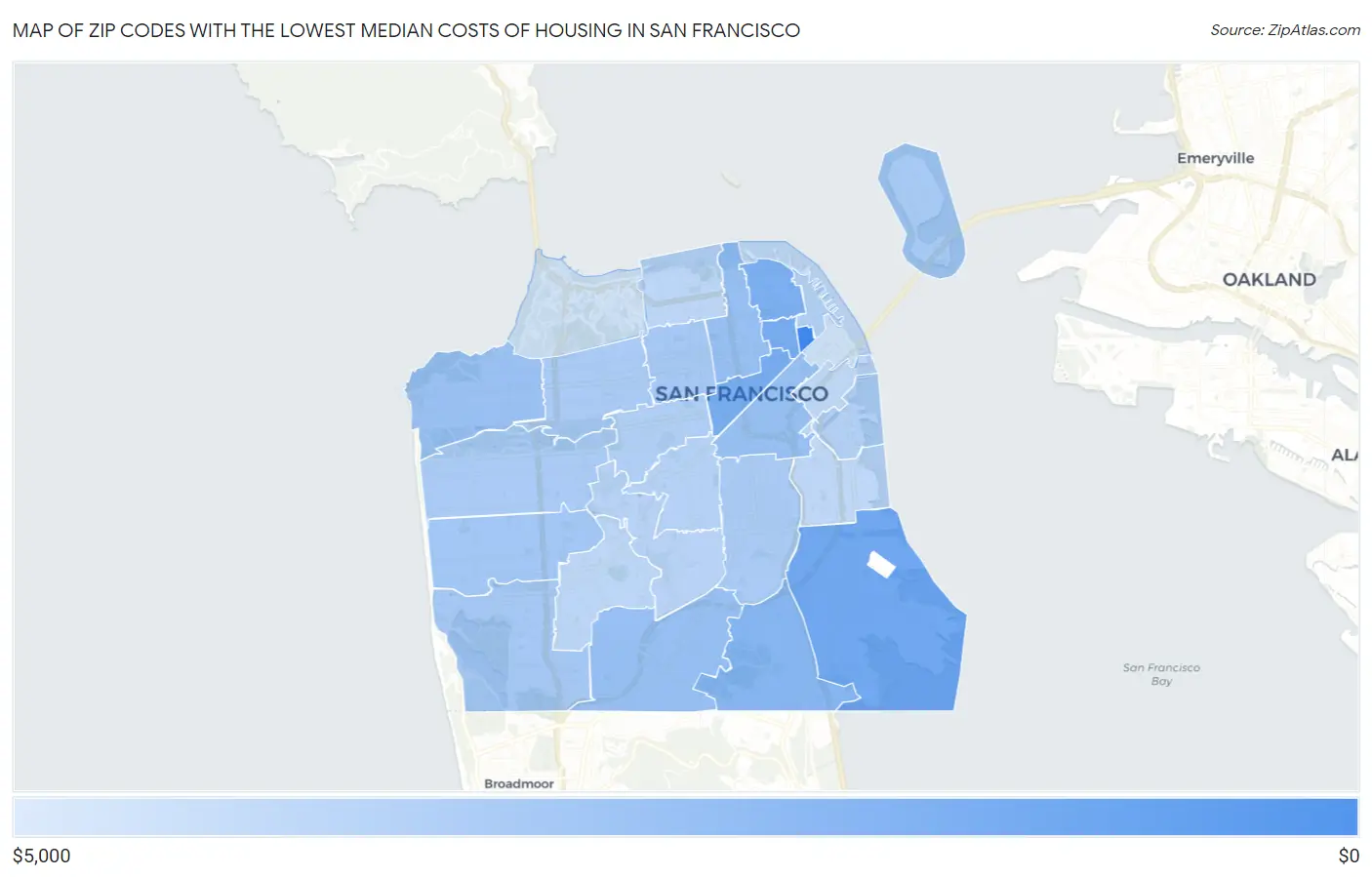 Zip Codes with the Lowest Median Costs of Housing in San Francisco Map
