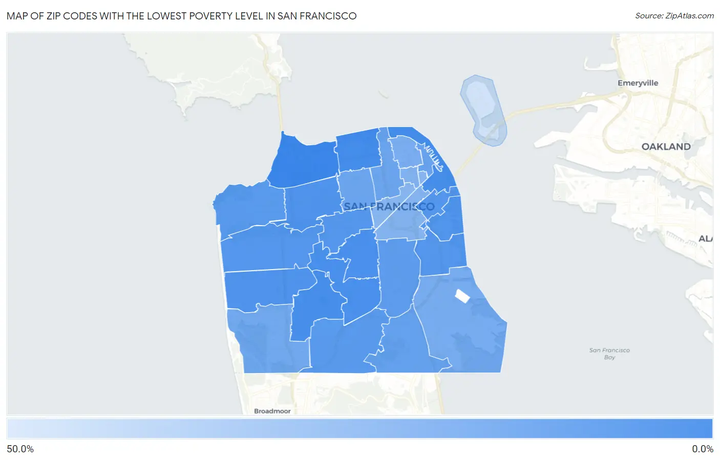 Zip Codes with the Lowest Poverty Level in San Francisco Map