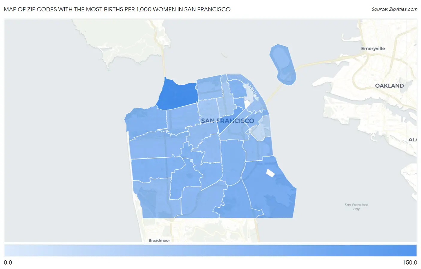 Zip Codes with the Most Births per 1,000 Women in San Francisco Map