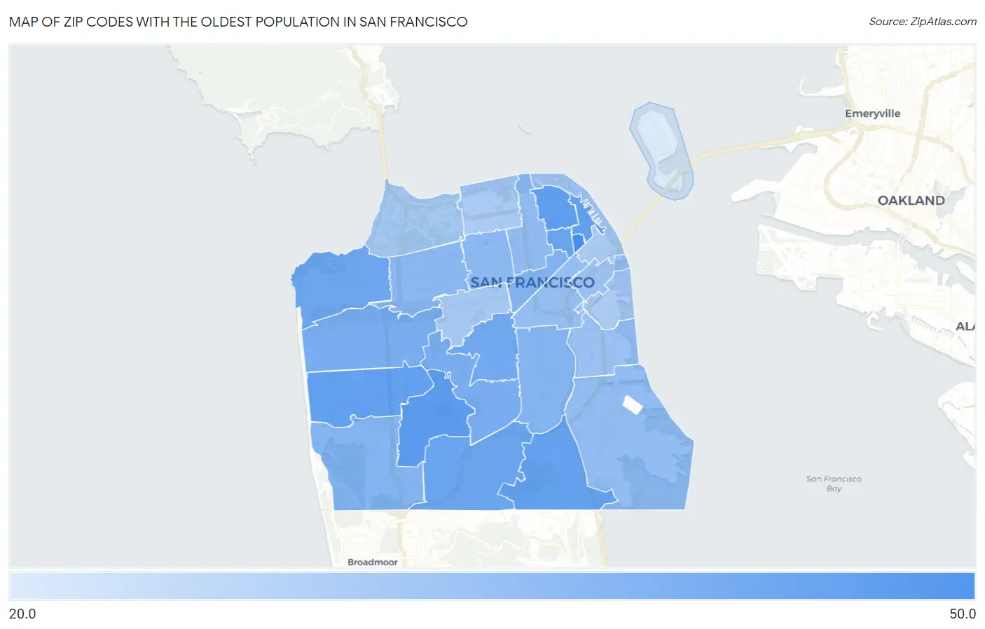 Zip Codes with the Oldest Population in San Francisco Map