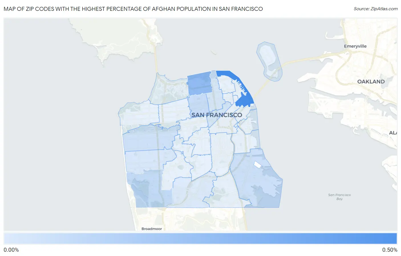 Zip Codes with the Highest Percentage of Afghan Population in San Francisco Map