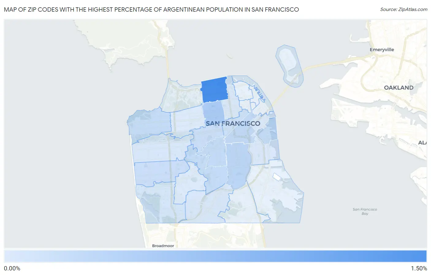 Zip Codes with the Highest Percentage of Argentinean Population in San Francisco Map