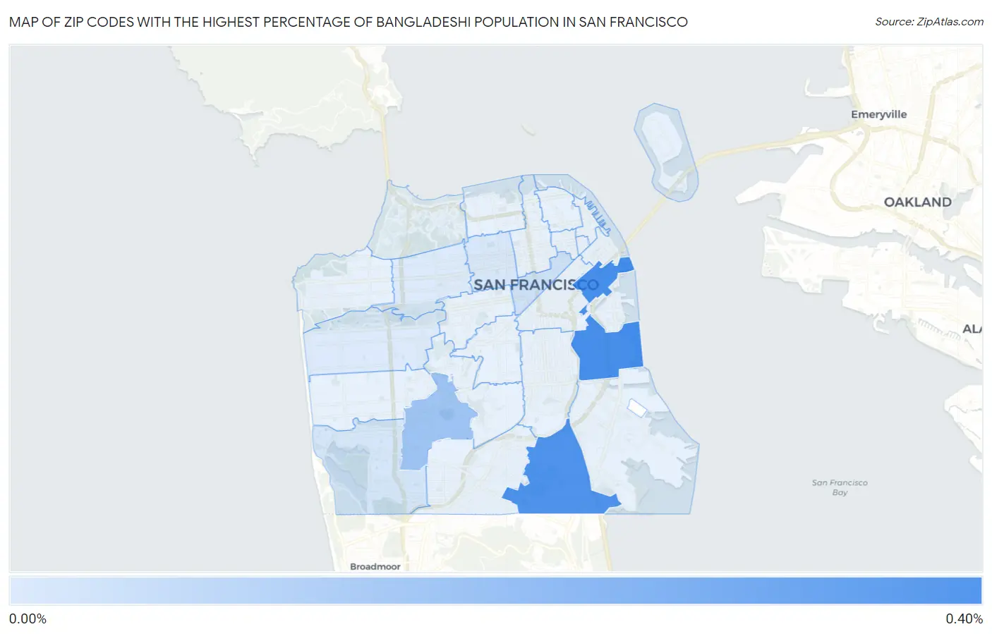 Zip Codes with the Highest Percentage of Bangladeshi Population in San Francisco Map