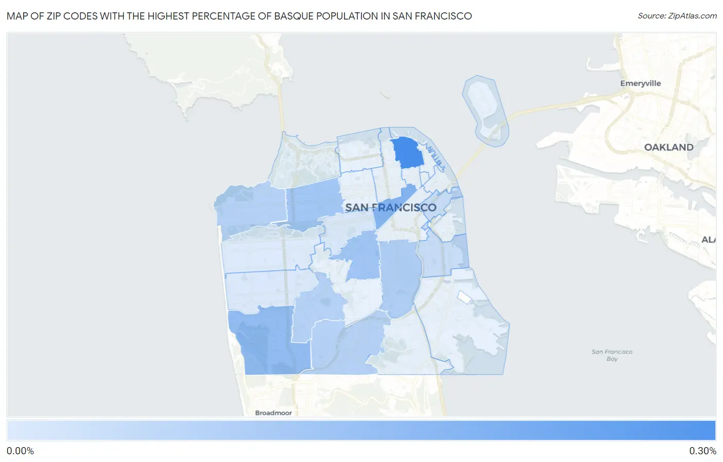 Zip Codes with the Highest Percentage of Basque Population in San Francisco Map