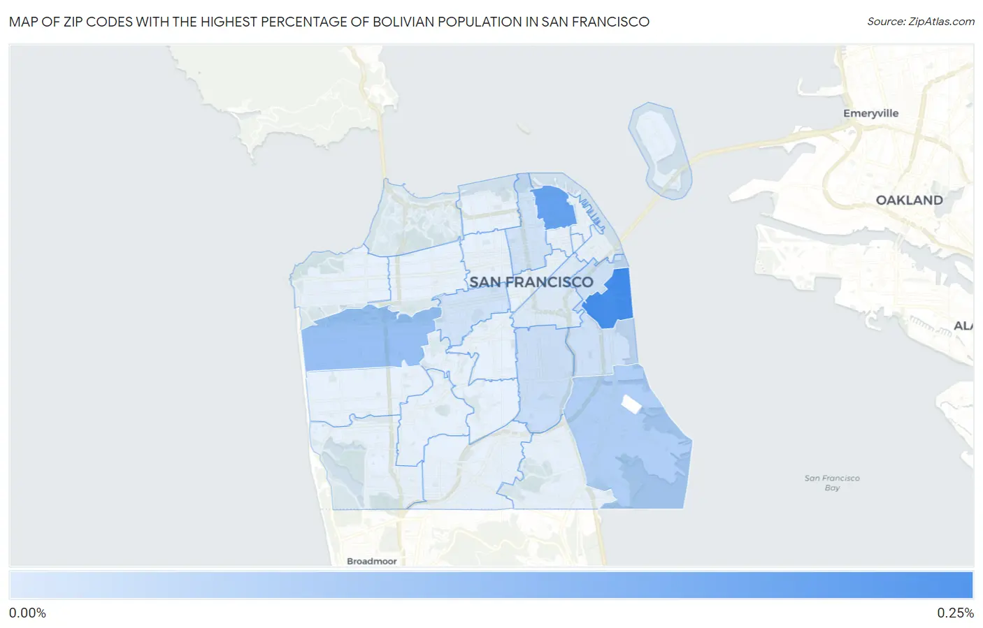 Zip Codes with the Highest Percentage of Bolivian Population in San Francisco Map