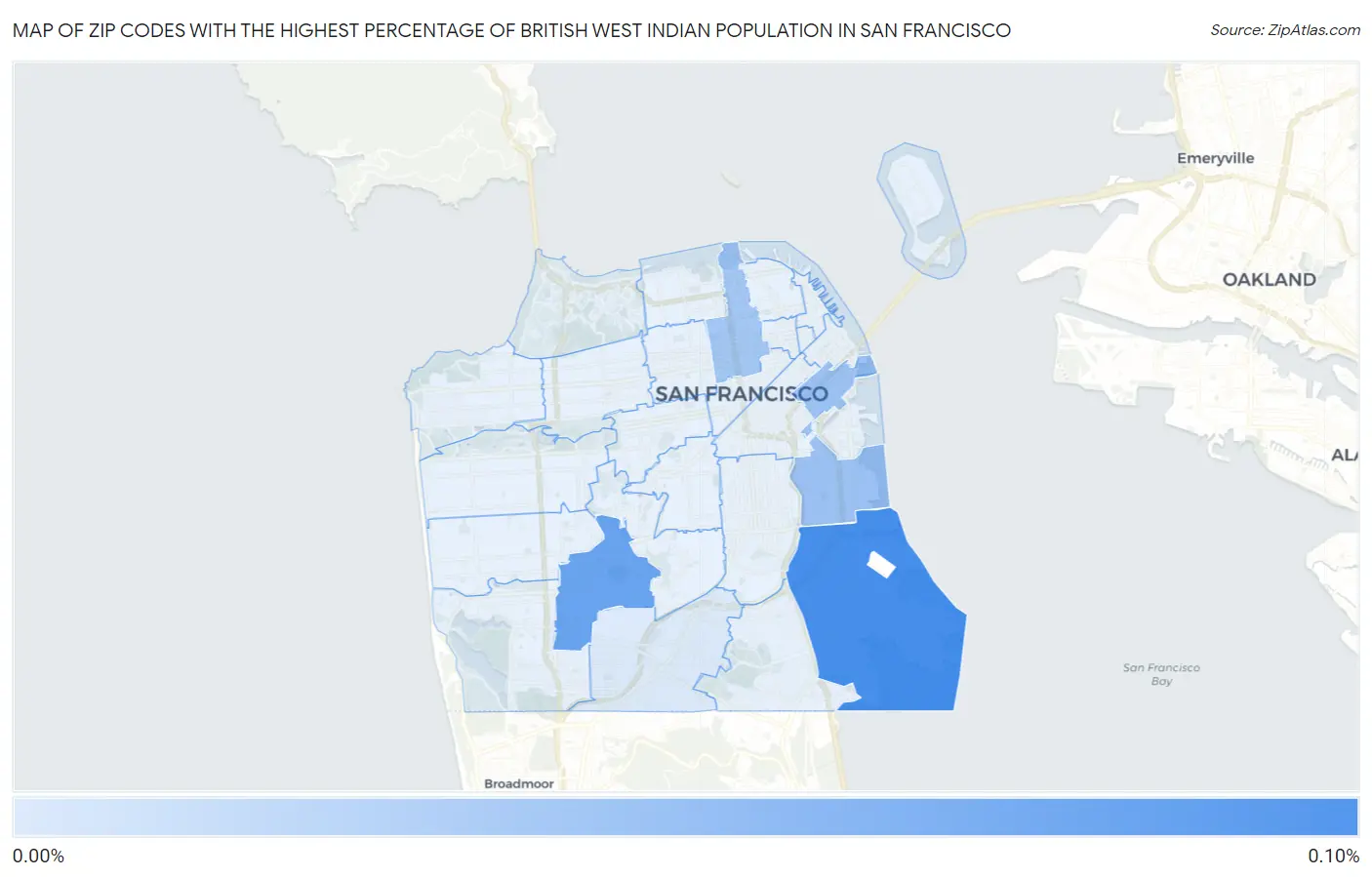 Zip Codes with the Highest Percentage of British West Indian Population in San Francisco Map