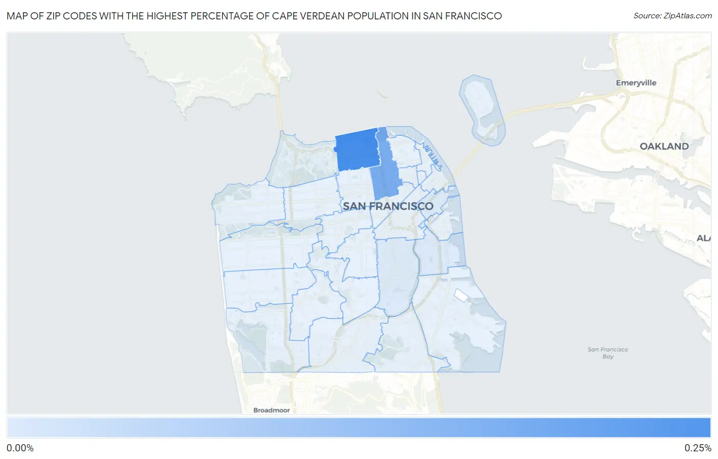 Zip Codes with the Highest Percentage of Cape Verdean Population in San Francisco Map
