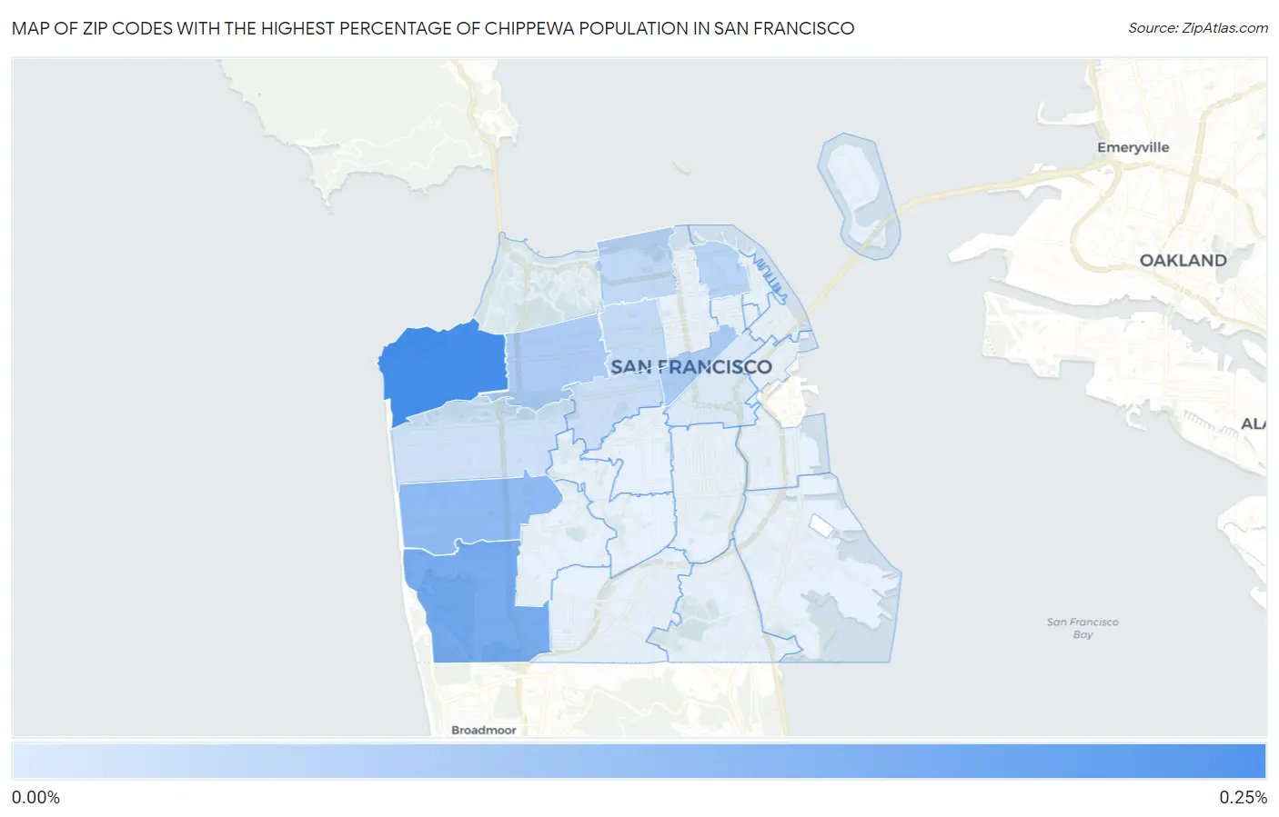 Zip Codes with the Highest Percentage of Chippewa Population in San Francisco Map