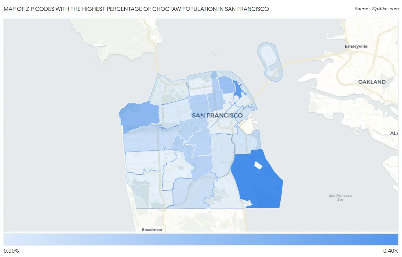 Zip Codes with the Highest Percentage of Choctaw Population in San Francisco Map
