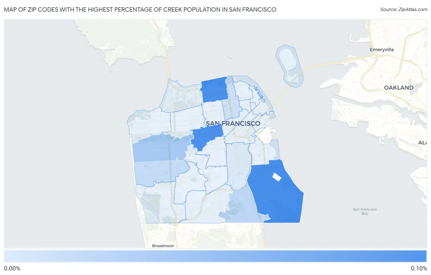 Zip Codes with the Highest Percentage of Creek Population in San Francisco Map
