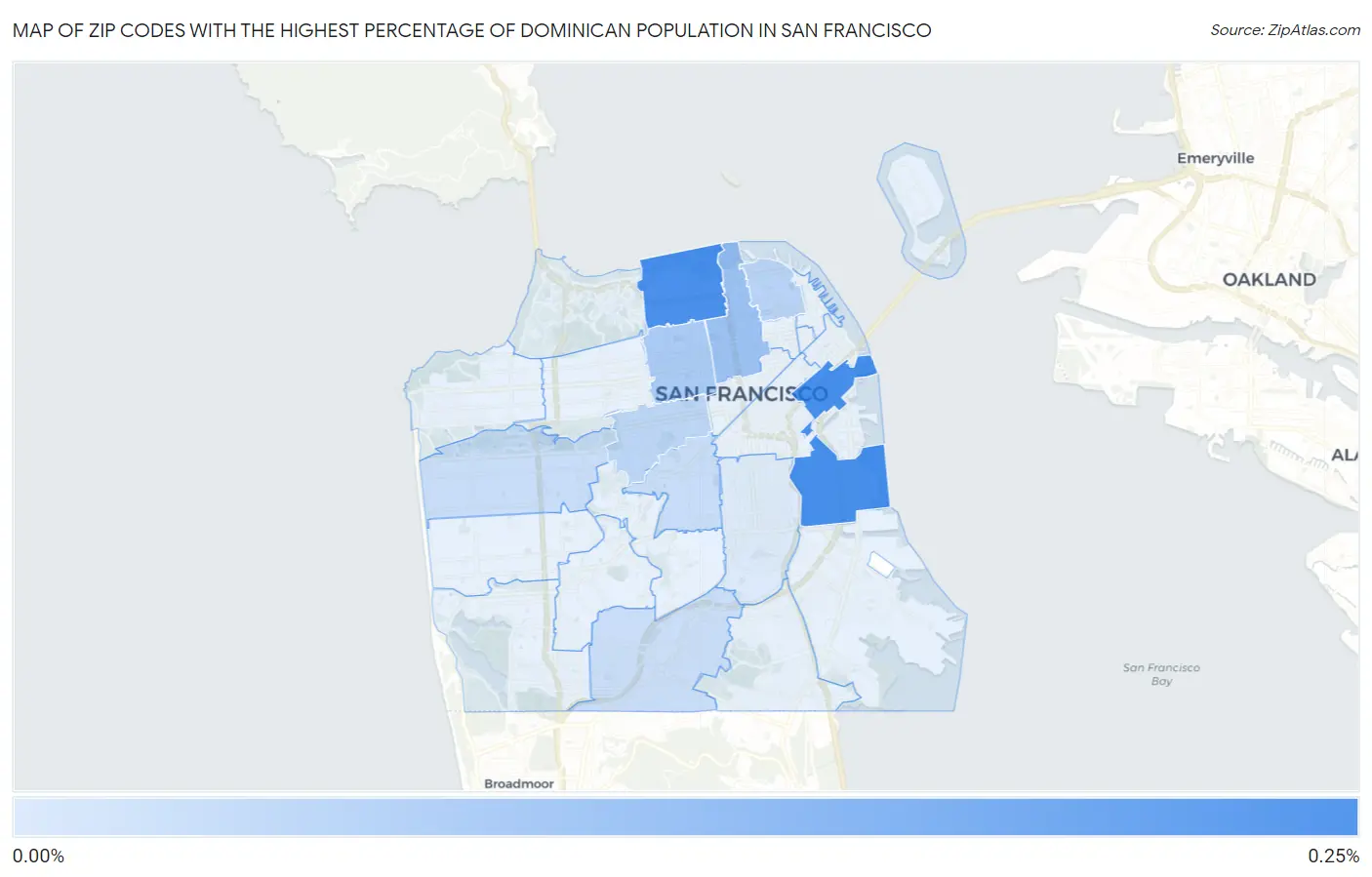 Zip Codes with the Highest Percentage of Dominican Population in San Francisco Map