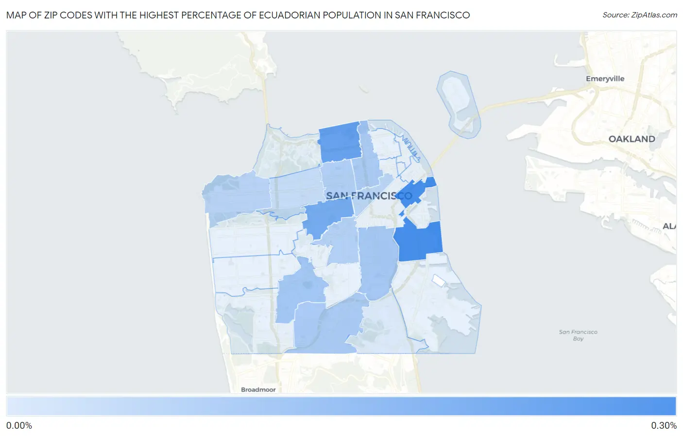 Zip Codes with the Highest Percentage of Ecuadorian Population in San Francisco Map