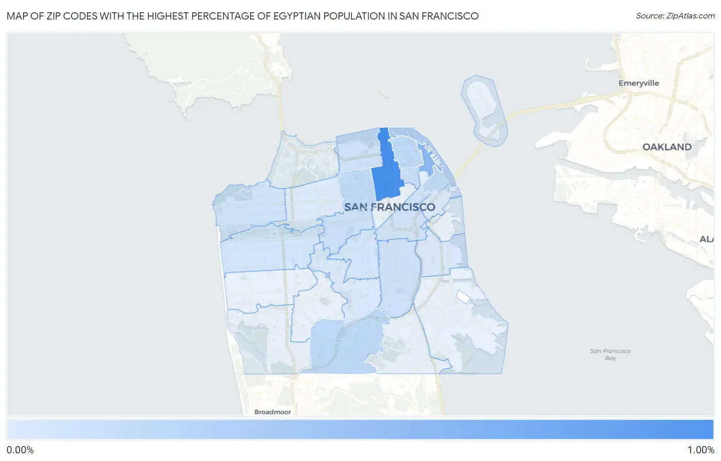 Zip Codes with the Highest Percentage of Egyptian Population in San Francisco Map