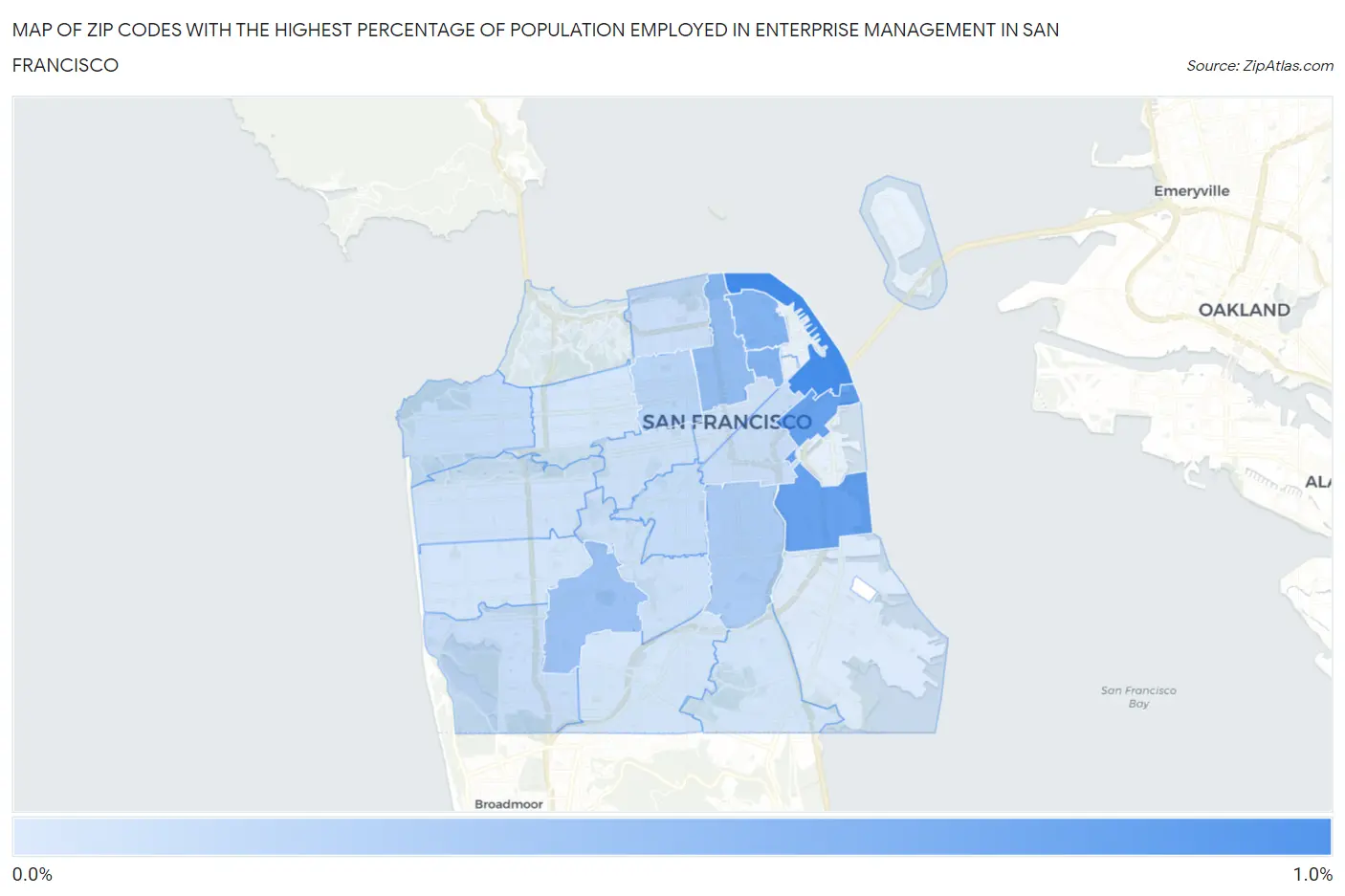 Zip Codes with the Highest Percentage of Population Employed in Enterprise Management in San Francisco Map