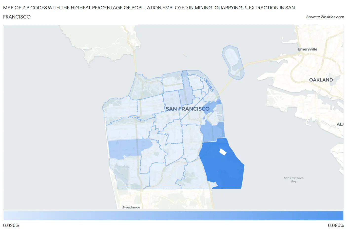 Zip Codes with the Highest Percentage of Population Employed in Mining, Quarrying, & Extraction in San Francisco Map