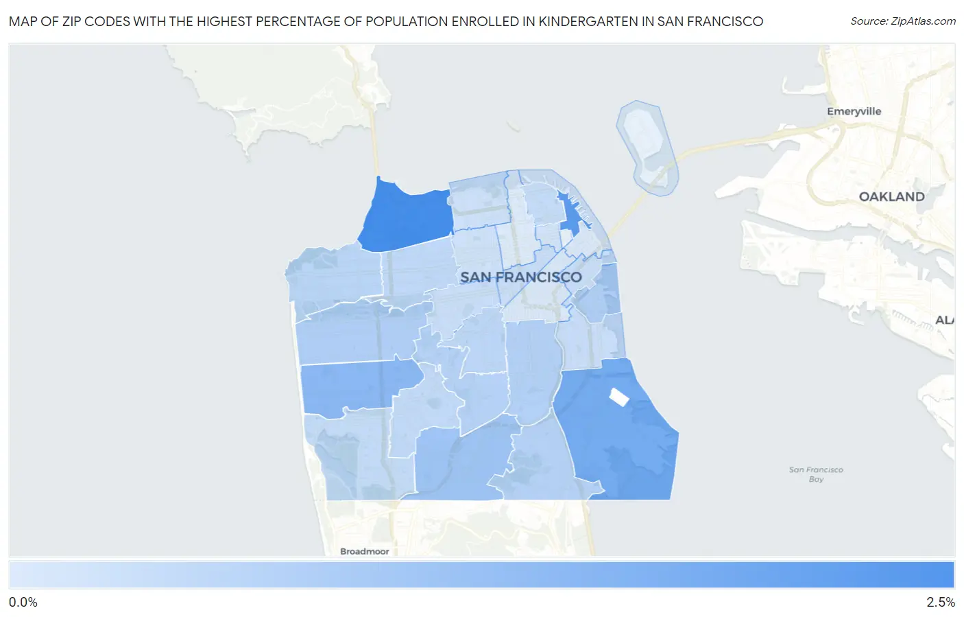 Zip Codes with the Highest Percentage of Population Enrolled in Kindergarten in San Francisco Map
