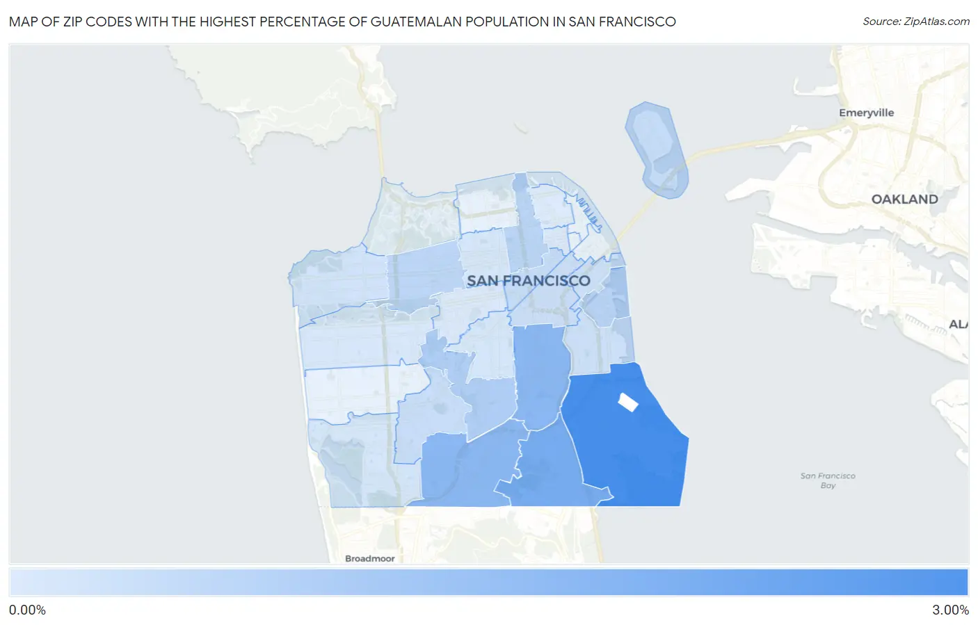 Zip Codes with the Highest Percentage of Guatemalan Population in San Francisco Map