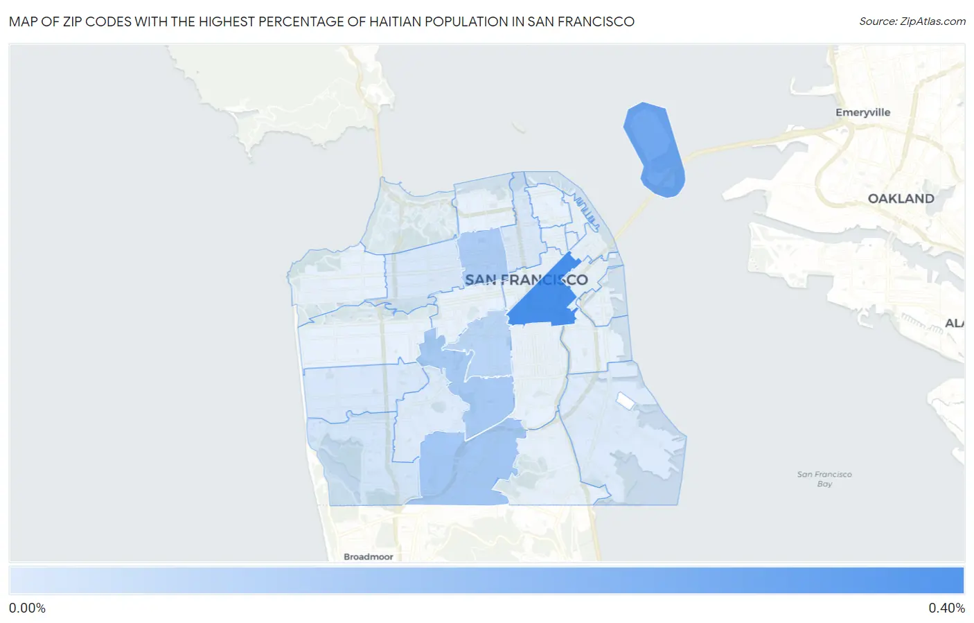 Zip Codes with the Highest Percentage of Haitian Population in San Francisco Map