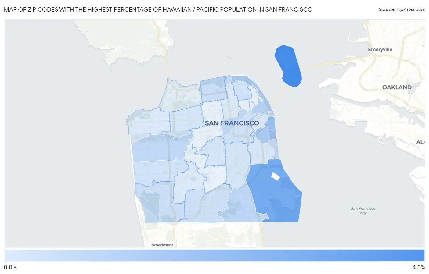 Zip Codes with the Highest Percentage of Hawaiian / Pacific Population in San Francisco Map