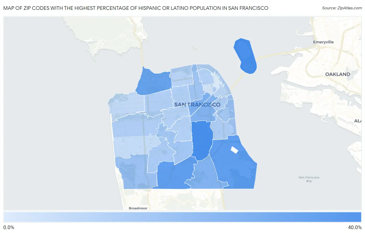 Zip Codes with the Highest Percentage of Hispanic or Latino Population in San Francisco Map