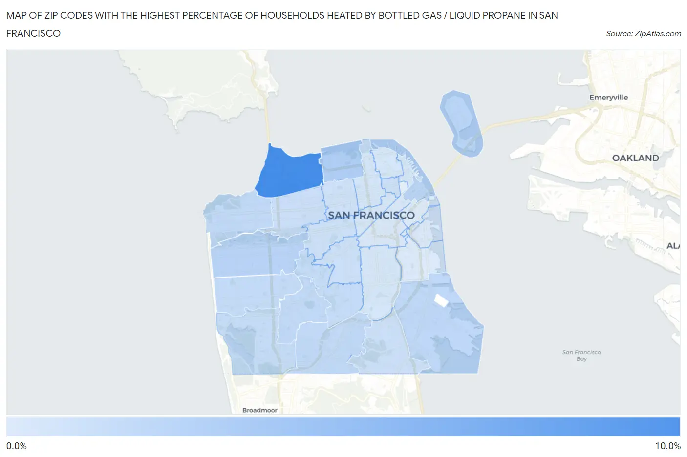 Zip Codes with the Highest Percentage of Households Heated by Bottled Gas / Liquid Propane in San Francisco Map