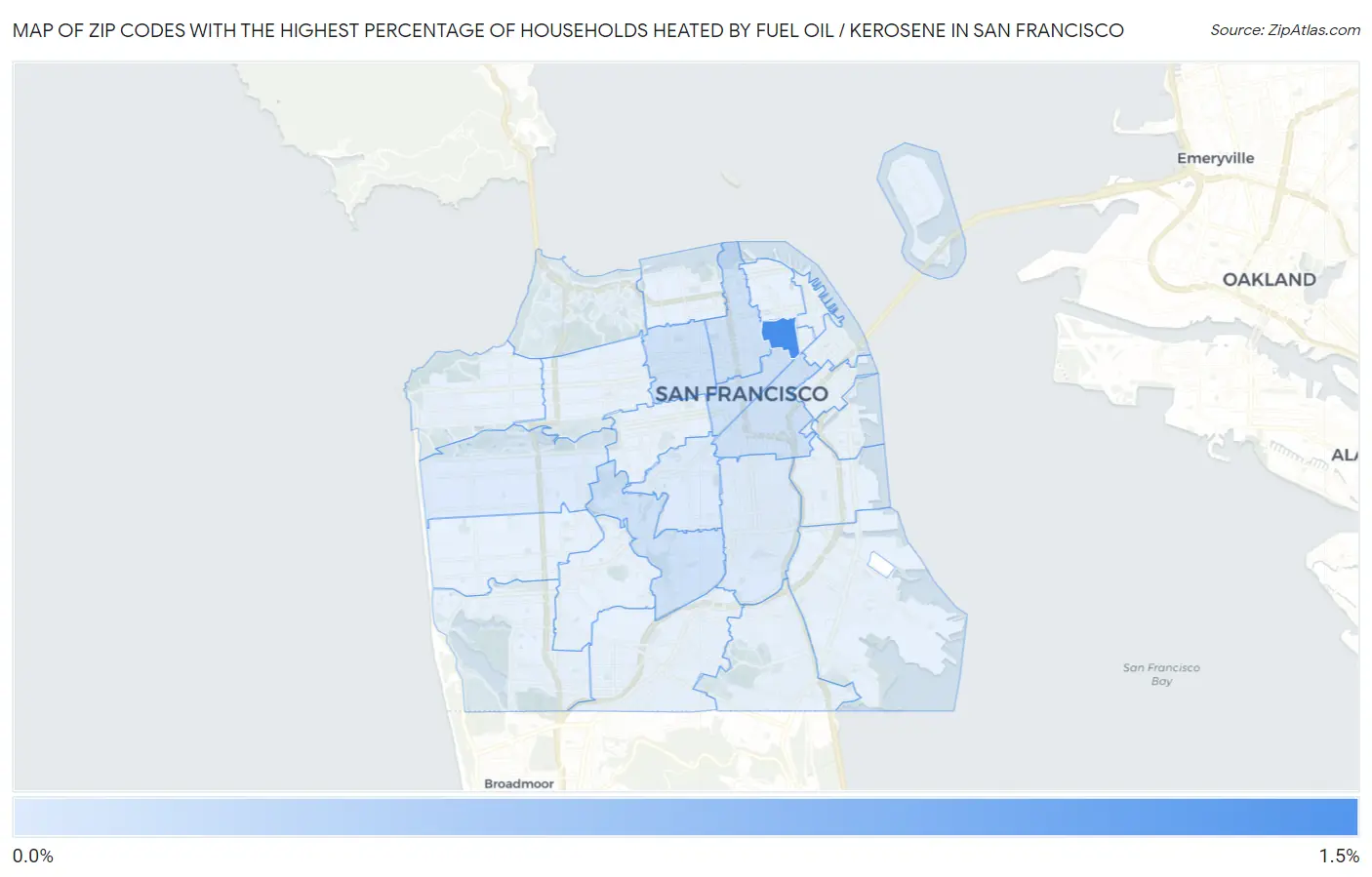 Zip Codes with the Highest Percentage of Households Heated by Fuel Oil / Kerosene in San Francisco Map