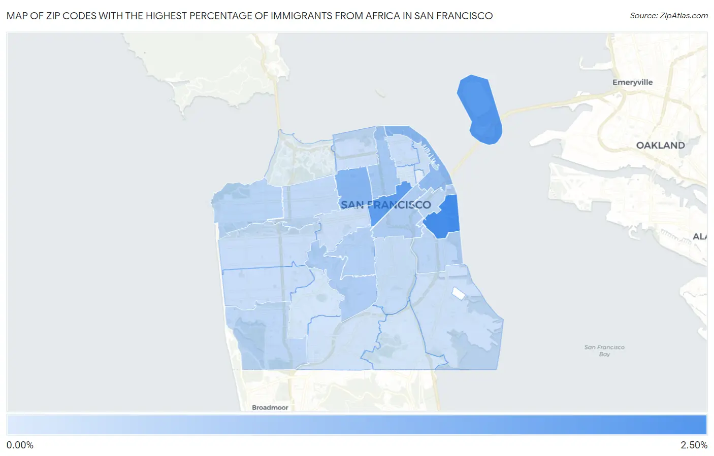 Zip Codes with the Highest Percentage of Immigrants from Africa in San Francisco Map