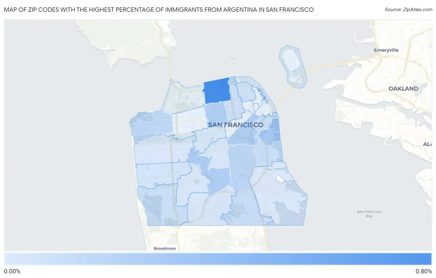 Zip Codes with the Highest Percentage of Immigrants from Argentina in San Francisco Map