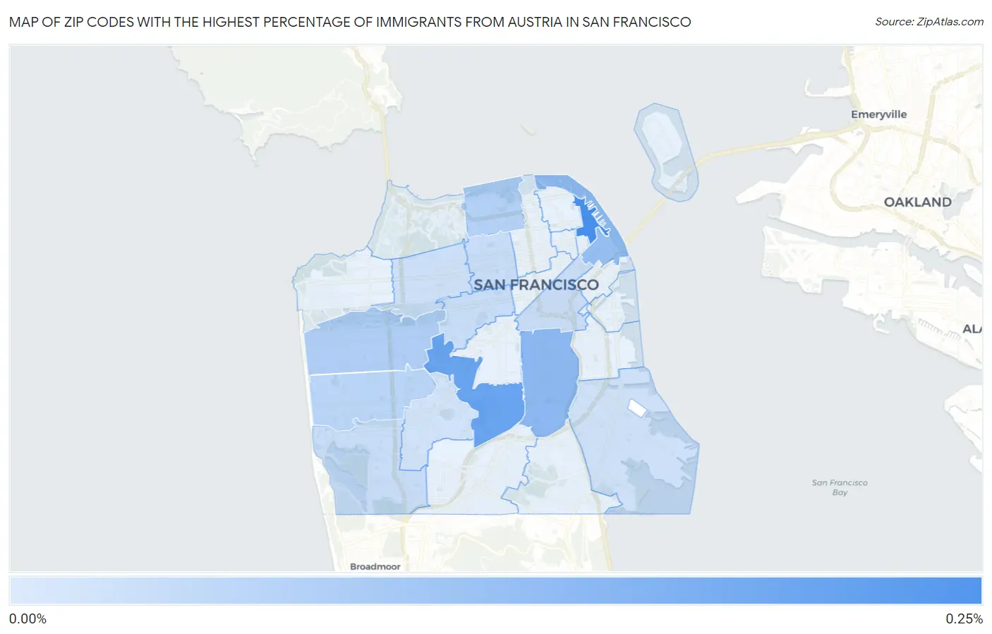 Zip Codes with the Highest Percentage of Immigrants from Austria in San Francisco Map