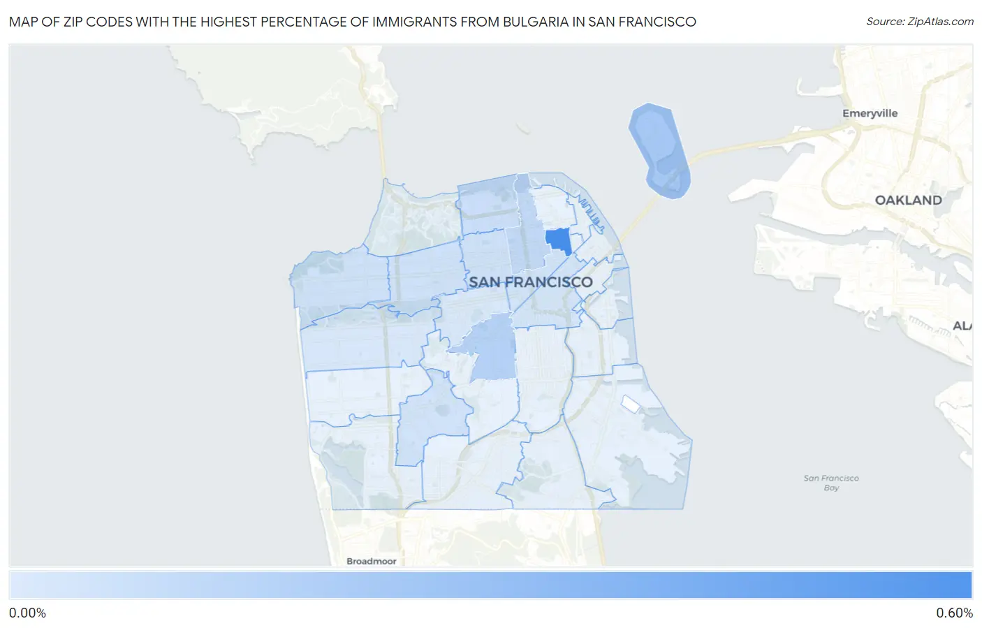 Zip Codes with the Highest Percentage of Immigrants from Bulgaria in San Francisco Map