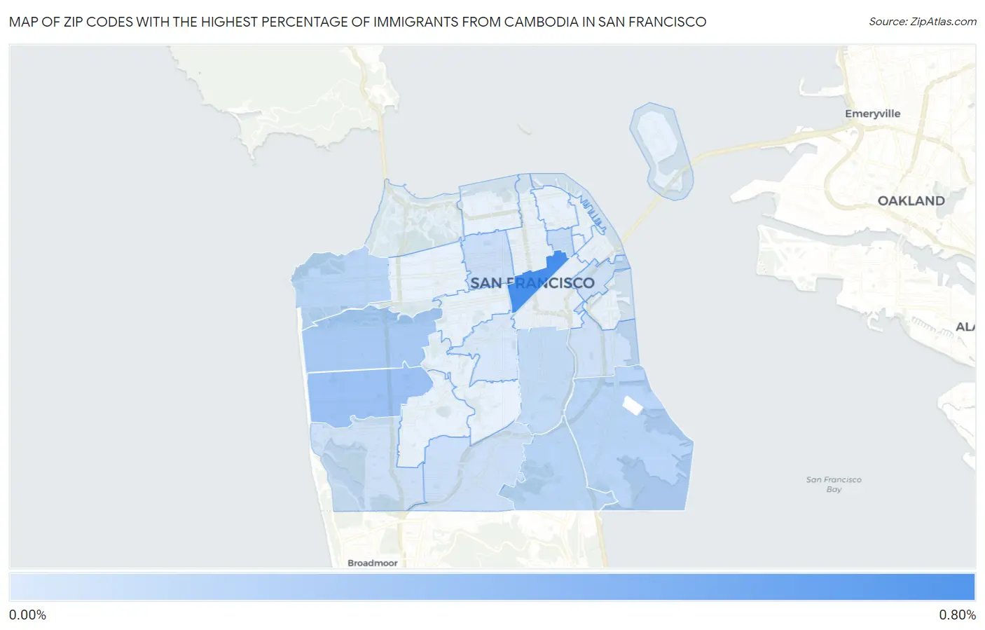 Zip Codes with the Highest Percentage of Immigrants from Cambodia in San Francisco Map