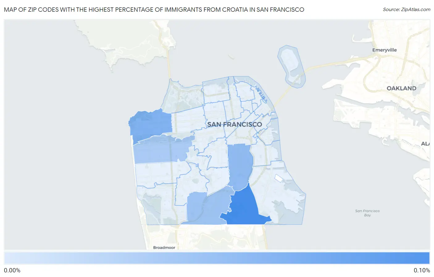 Zip Codes with the Highest Percentage of Immigrants from Croatia in San Francisco Map