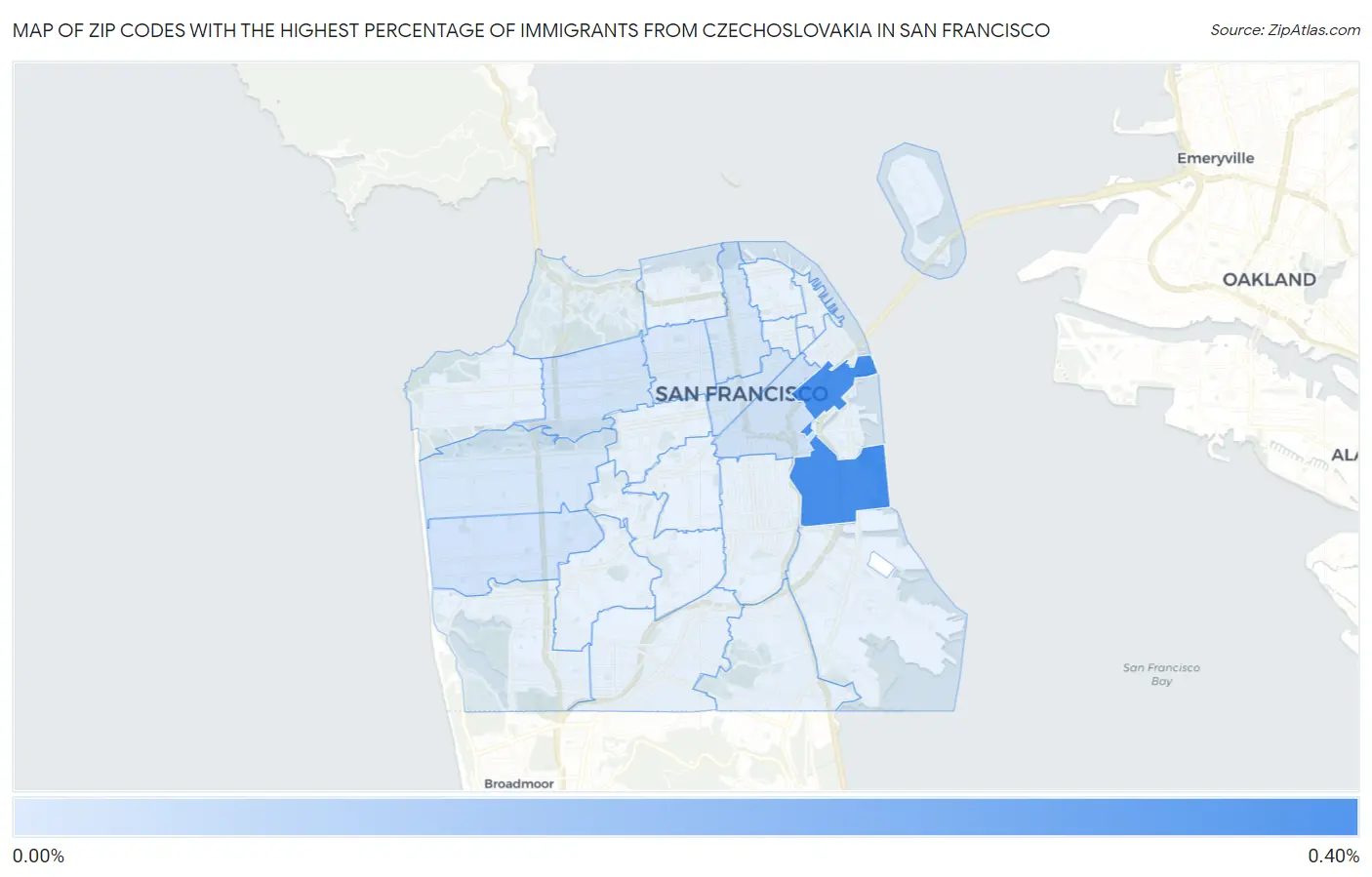 Zip Codes with the Highest Percentage of Immigrants from Czechoslovakia in San Francisco Map