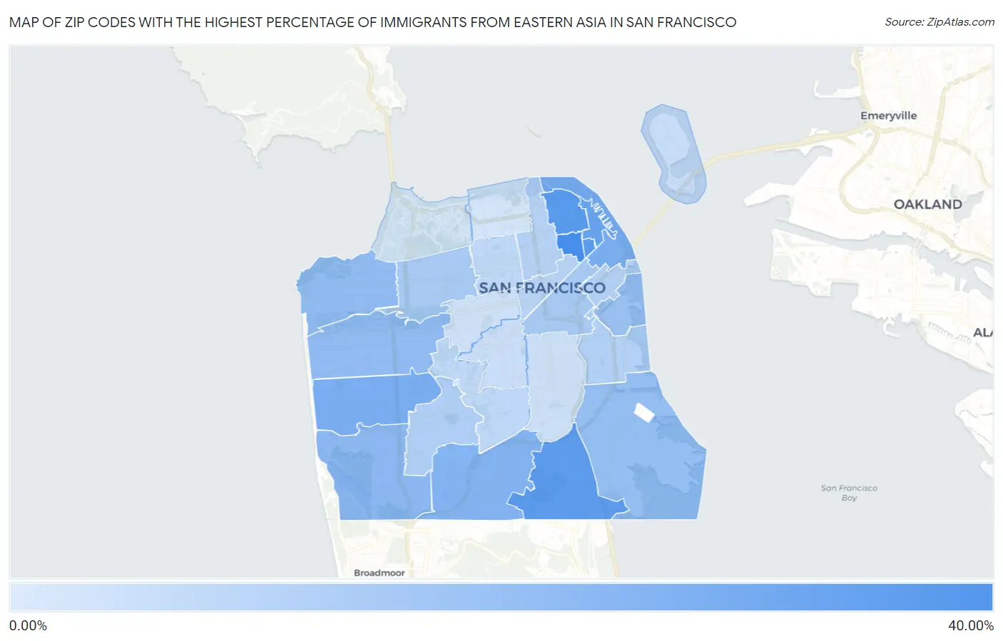 Zip Codes with the Highest Percentage of Immigrants from Eastern Asia in San Francisco Map