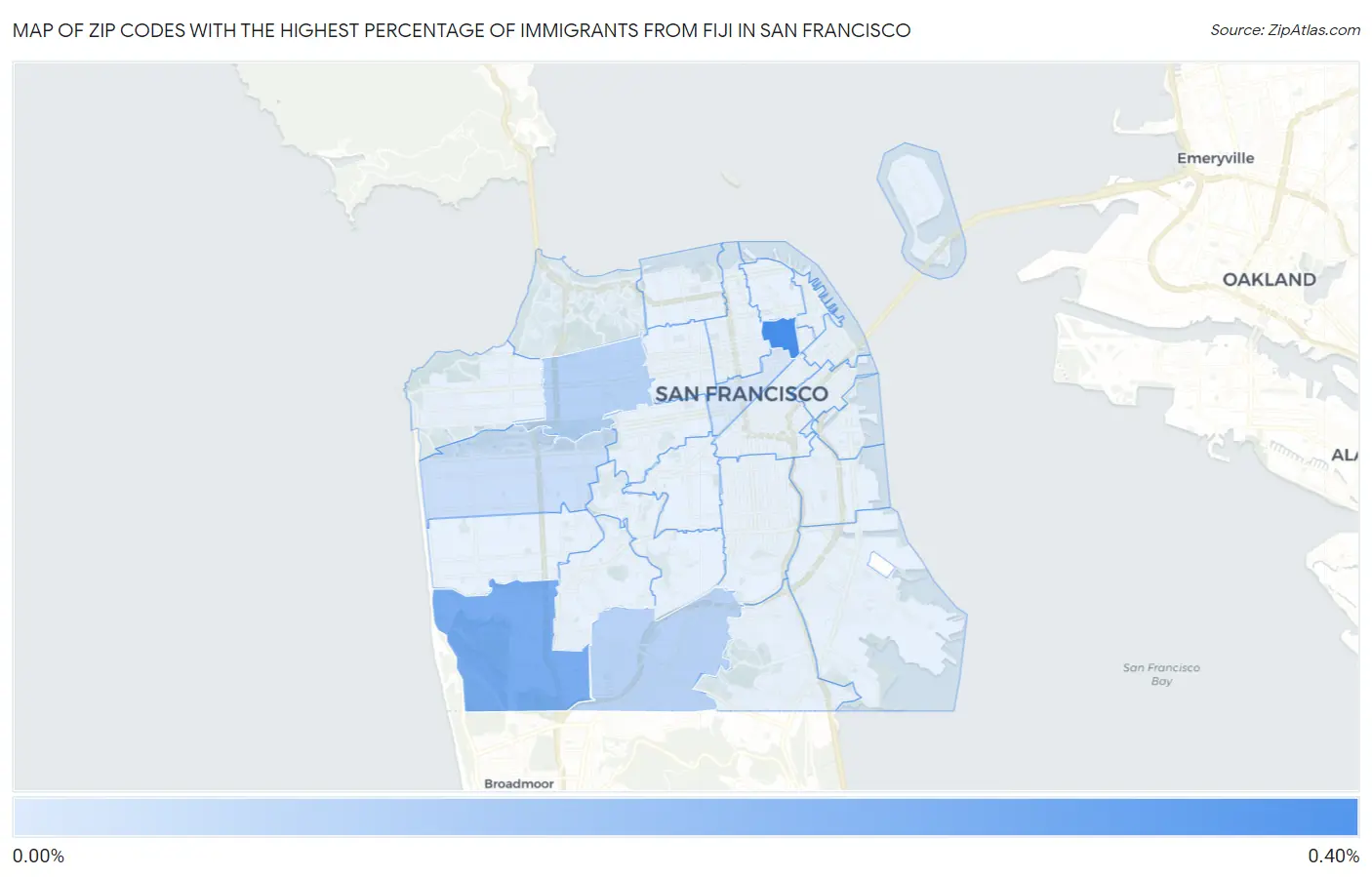 Zip Codes with the Highest Percentage of Immigrants from Fiji in San Francisco Map