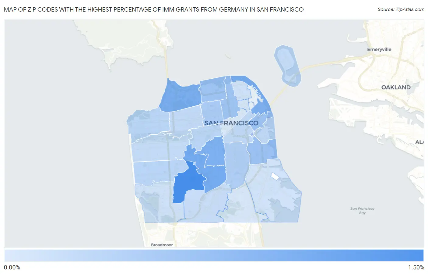 Zip Codes with the Highest Percentage of Immigrants from Germany in San Francisco Map