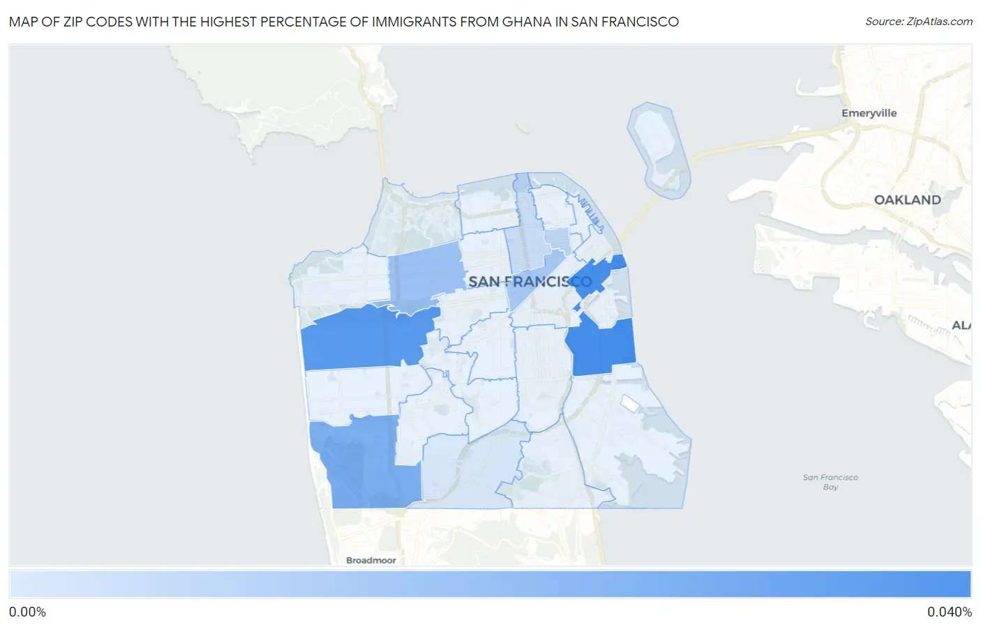 Zip Codes with the Highest Percentage of Immigrants from Ghana in San Francisco Map